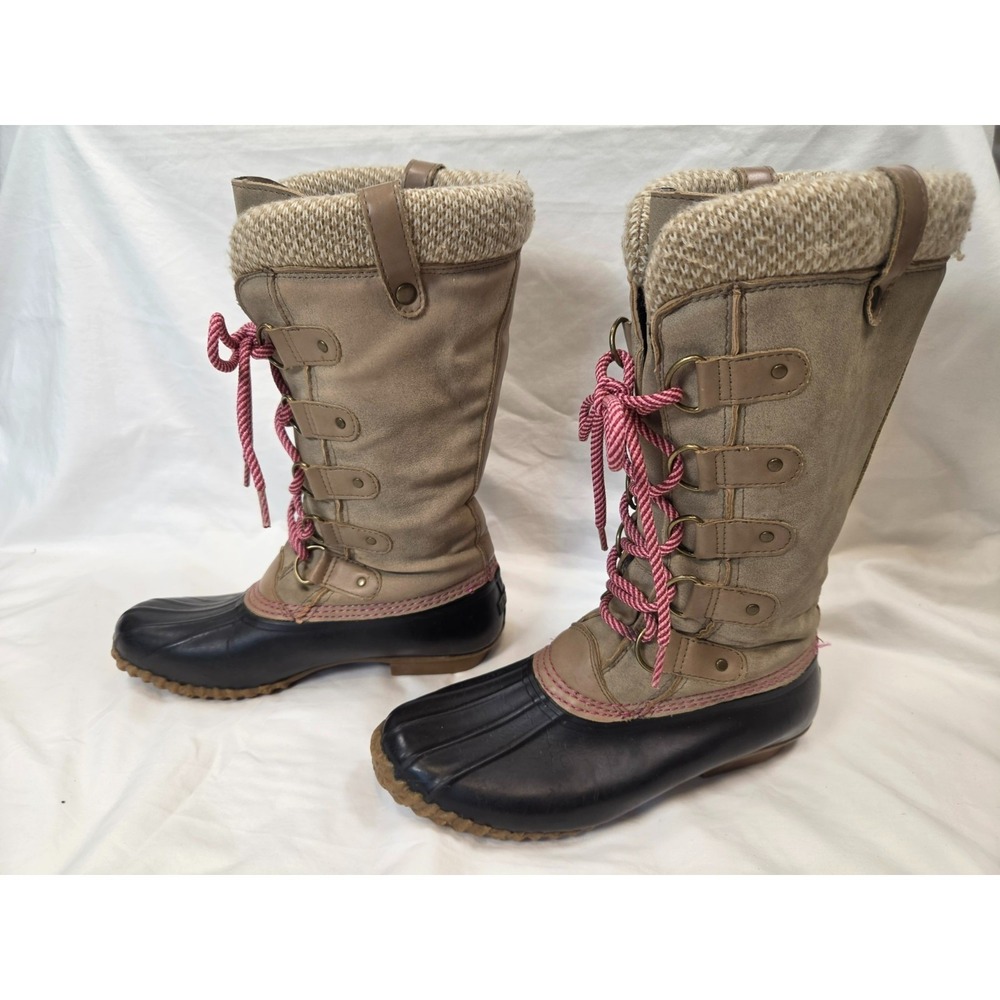 Esprit Boots Size 9M Belinda Mid Calf Rain Snow Rubber Lace Up Beige Pink Laces - Picture 2 of 9
